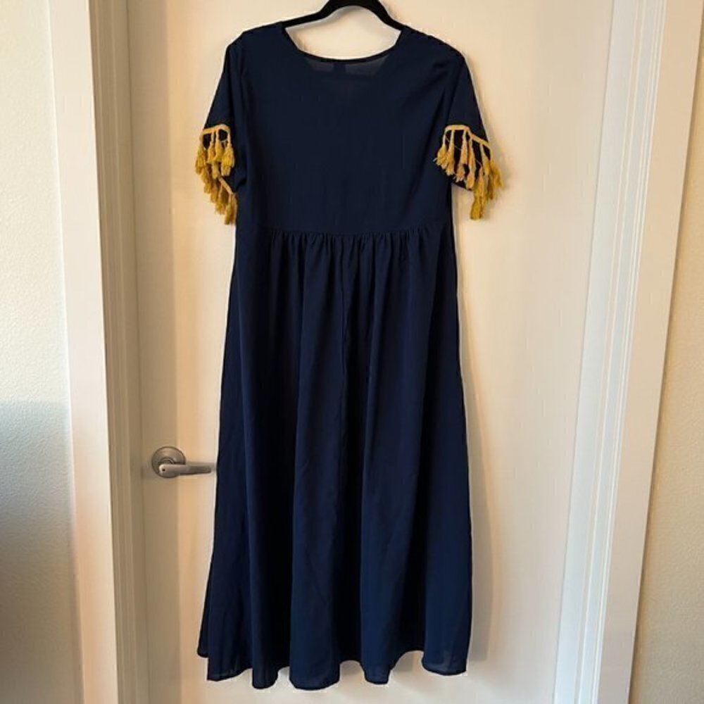 Shein Floral Embroidered Navy Blue Long Dress Size XL - Picture 6 of 7